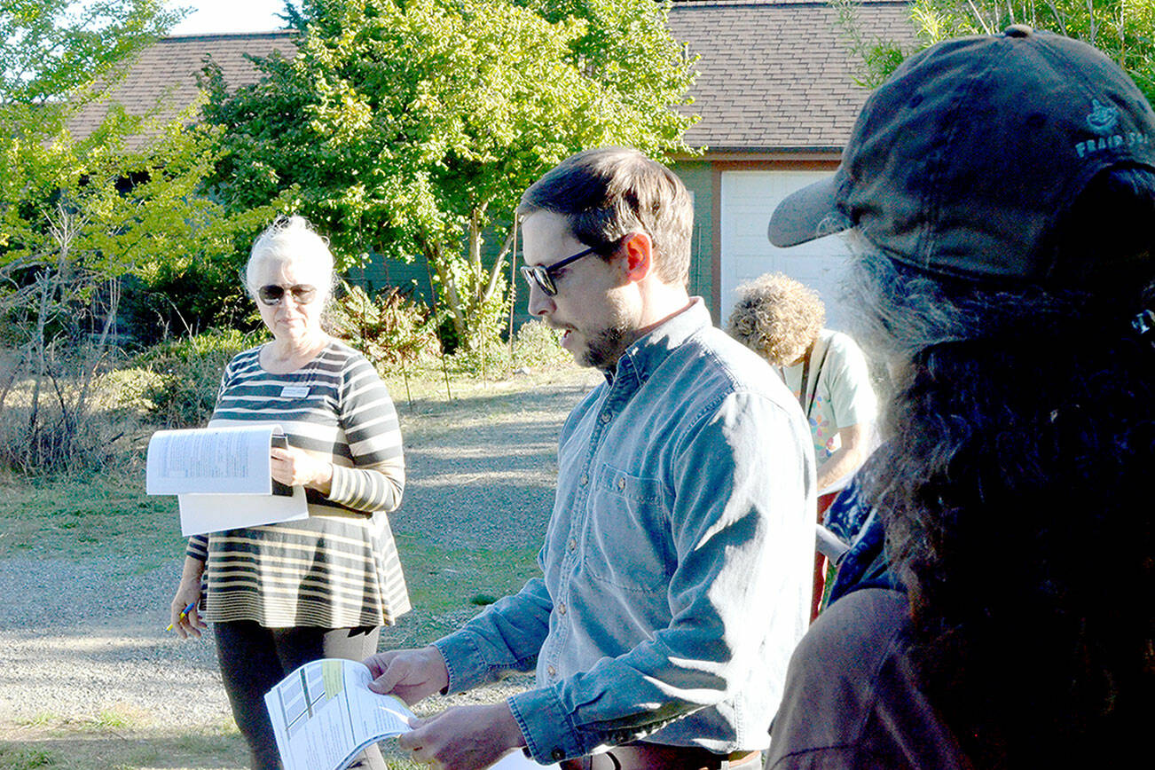 Port Townsend assistant city engineer Jeff Kostechka introduces some of the issues facing smooth development on 30th Street and Sheridan Street property. (Elijah Sussman/Peninsula Daily News)