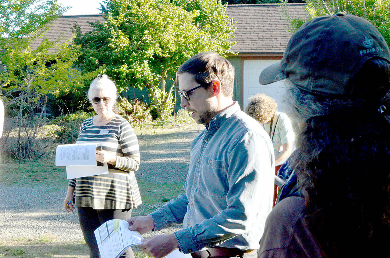 Port Townsend assistant city engineer Jeff Kostechka introduces some of the issues facing smooth development on 30th Street and Sheridan Street property. (Elijah Sussman/Peninsula Daily News)