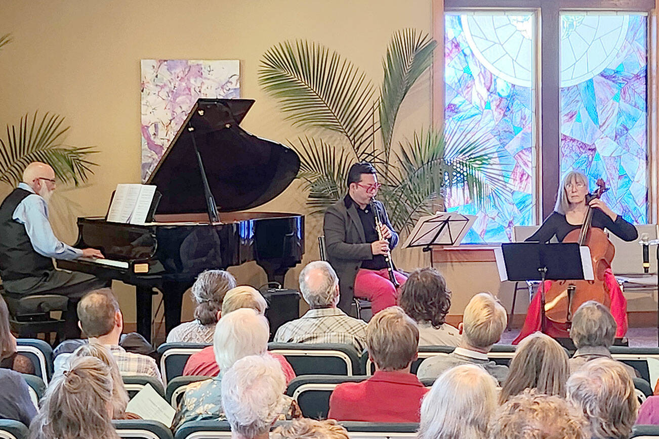 Michael Carroll, Joel Wallgren and Pamela Roberts perform during a Port Townsend Symphony Orchestra Chamber Music Series concert.