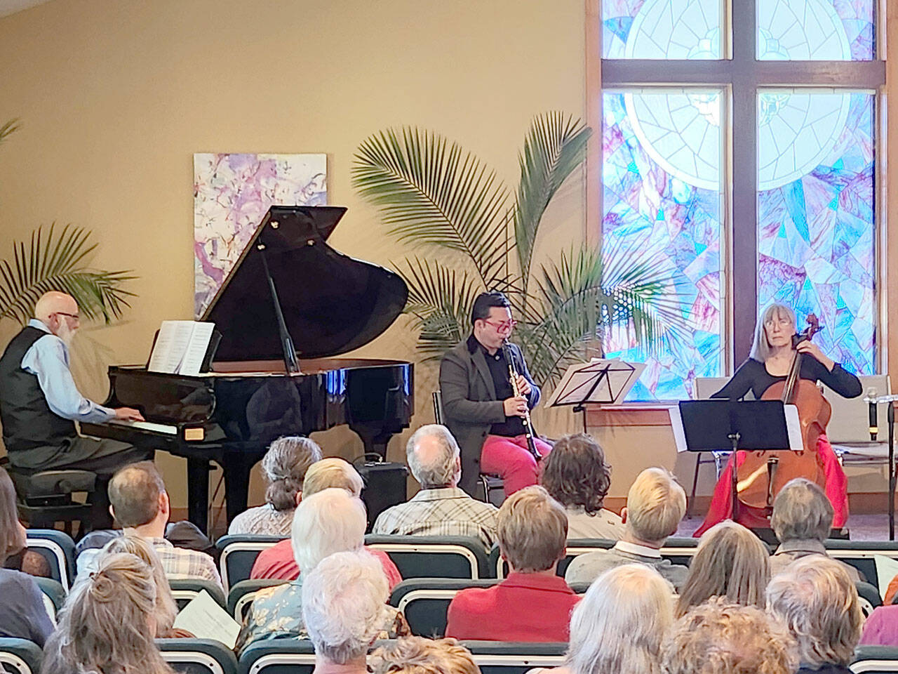 Michael Carroll, Joel Wallgren and Pamela Roberts perform during a Port Townsend Symphony Orchestra Chamber Music Series concert.