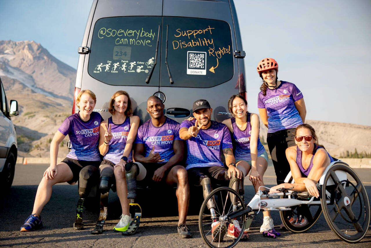 Adaptive athletes from left Nicole Ver Kuilen, Dee Palagi, Kionte Storey, Patrick Pressgrove, Amelia Dittmar-Maggs, Lina Garada and Kelsey LeFevour compete at an endurance race from Mount Hood to the Oregon Coast. Several of these athletes are expected to compete at this weekend’s Big Hurt. They are sponsored by Cornerstone Prosthetics and Orthotics and compete to raise awareness on adaptive issues. (Courtesy photo)