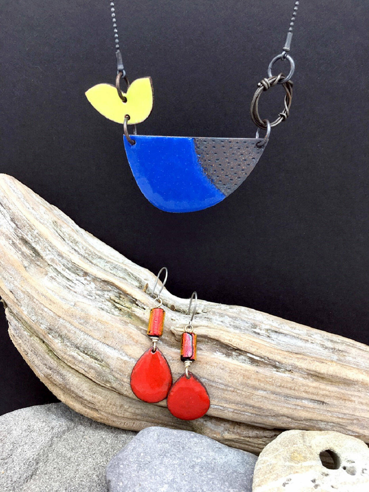 An example of Jolie Maki’s torch-fired enamel jewelry.