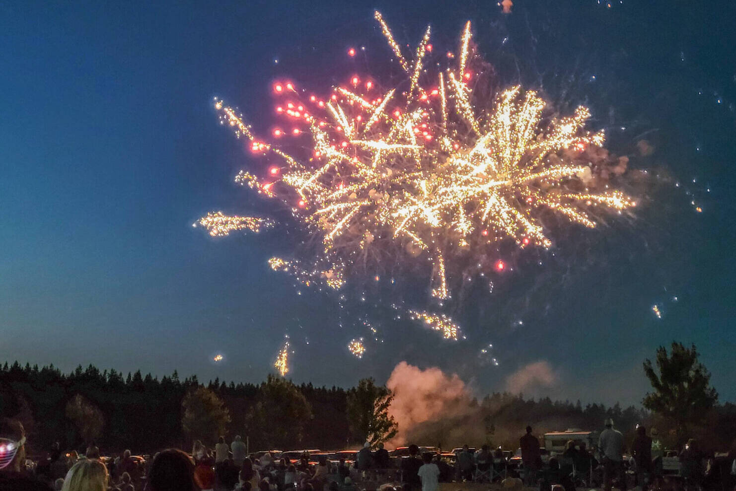 The fireworks display, seen over Carrie Blake Community Park on July 4, 2023, started after the ban on the discharge of fireworks in the city of Sequim. City council members host a public hearing on whether or not to ban the sale of fireworks on Oct. 14. (Michael Dashiell/Olympic Peninsula News Group)