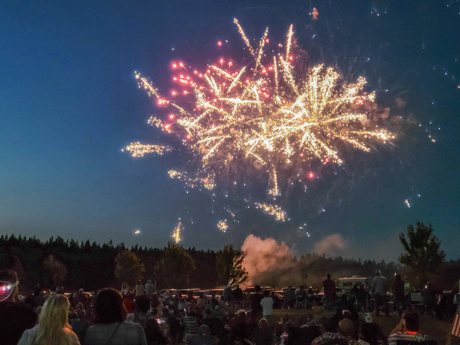 The fireworks display, seen over Carrie Blake Community Park on July 4, 2023, started after the ban on the discharge of fireworks in the city of Sequim. City council members host a public hearing on whether or not to ban the sale of fireworks on Oct. 14. (Michael Dashiell/Olympic Peninsula News Group)