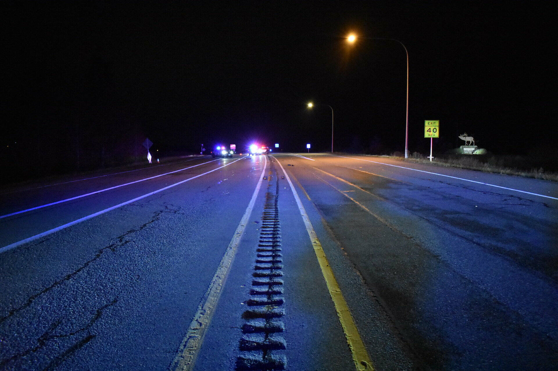 First responders report a Mukilteo man is in critical condition as of Tuesday night after he was fighting in the westbound lane of U.S. Highway 101 by Simdars Road and hit by a truck a few minutes later. He was airlifted to a trauma center and his latest condition is unknown as of Wednesday morning. (Katherine Weatherwax/Washington State Patrol)