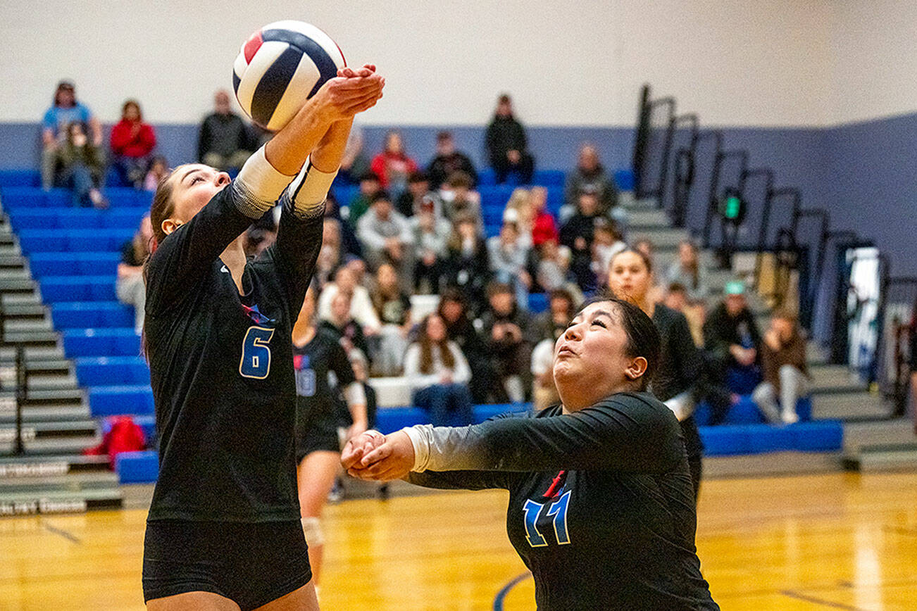 Steve Mullensky/for Peninsula Daily News

East Jefferson Rivals Sophia Petta, left, and Stephanie Contreras Duran, both were after the ball during a hotly contested game against the Life Christian Eagles in Chimacum on Wednesday.