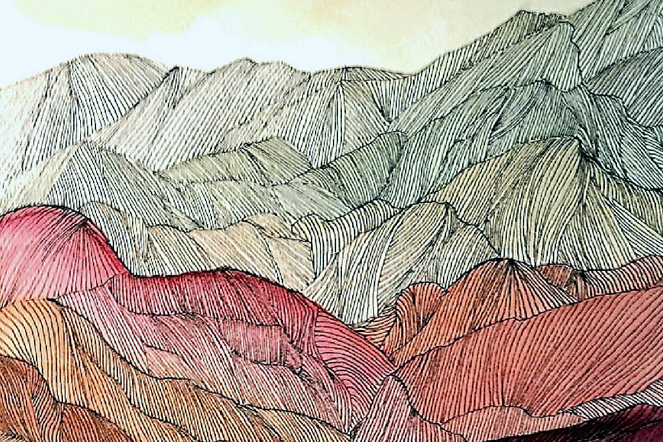 Sheryl Goldsberry’s “Painted Mountains” is part of the exhibit Landscapes Real or Imagined on display at the Bay Club during November and December.