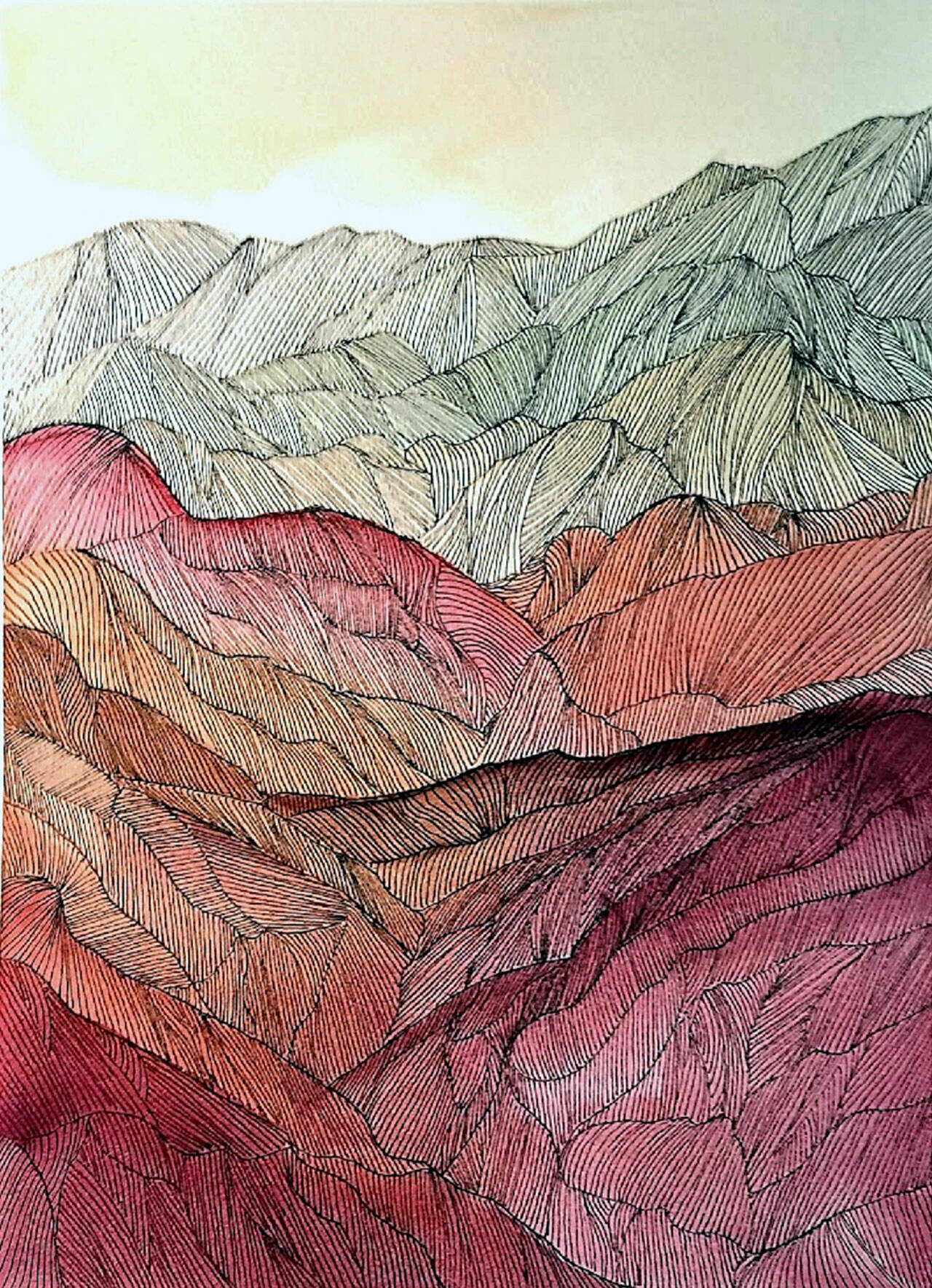 Sheryl Goldsberry’s “Painted Mountains” is part of the exhibit Landscapes Real or Imagined on display at the Bay Club during November and December.