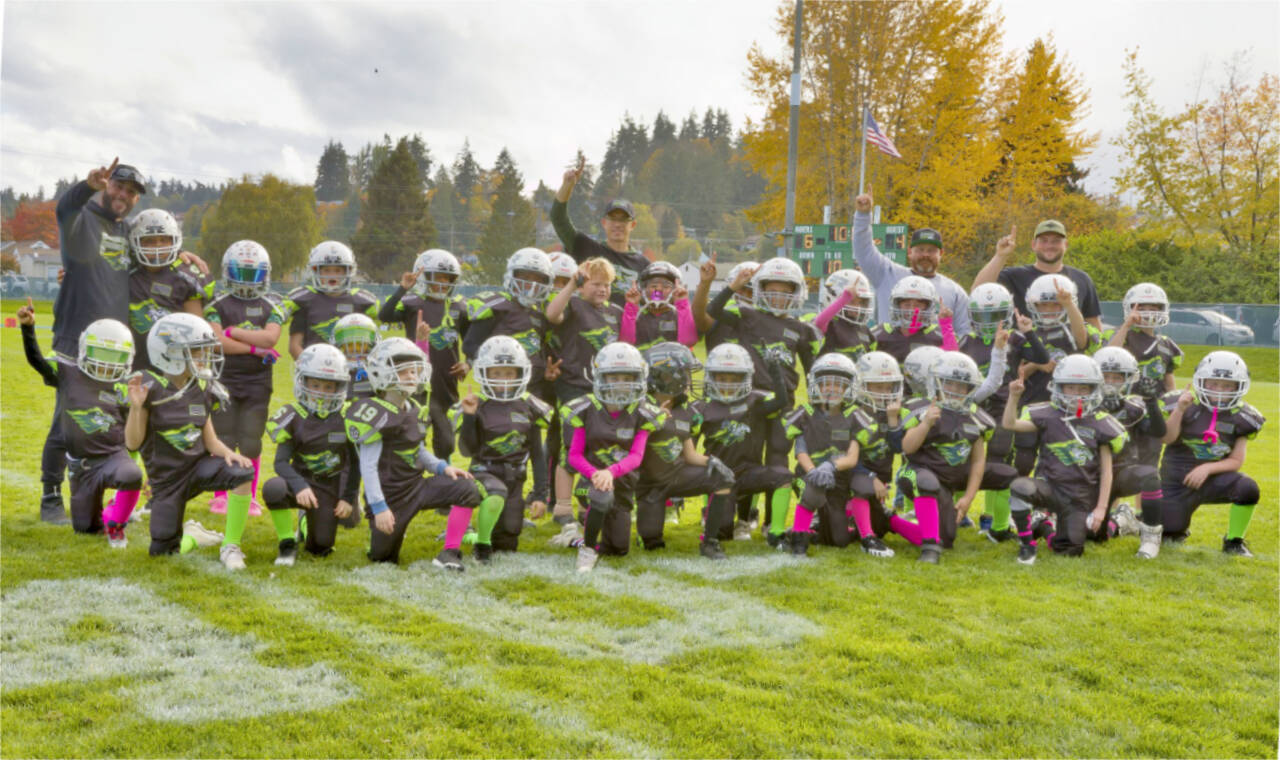 The Future Riders C team won the Olympic League championship late last month with a last-second victory. Back row, from left, are coach Nathan Hofer, Jonathan Ermineskin, Ashton Page, Seager Fowler, Jordan Billingsley, Damanson Sifagaloa, James Murray Jr., Cannon Delabarre, coach Josh Love, Jonathan Armenta, Duke Sifagaloa, Rhyder Murray, Paisley Johnson, Miles Philp, Coach Ryan Detorres, Camden Cox, Coach Lukas Cox, Joshua Shiepko and Ben Botero. From left, front row, are Dreyson Black, Alistair Hodge, Jackson Haguewood, Aaron Johnson, Dean Spurrier, Devin Gaines, Reed Lancaster, Levi Thompson, Kheeilan Murdock, Casey Goldsbury, Landyn Hutto, Donnie Fors, Kellan Detorres, TJ Goldsbury, Archer O’Leary and Liam Gilbert. (Courtsey of Denver Page)