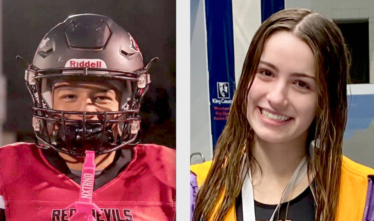 Left, Makyah Chambers, Neah Bay football and Ava Shinkle, Sequim swimming