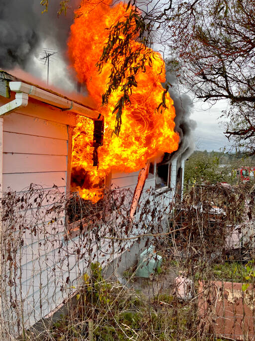 Two people were displaced after a house fire in the 4700 block of West Valley Road in Chimacum on Thursday. No injuries were reported. (East Jefferson Fire Rescue)