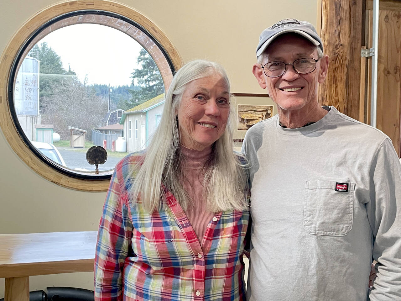 Mary Pfund and Bill Schult opened Seven Monkeys Gallery and Studio in a former automotive garage in Quilcene in October to show local artists and help foster the area’s creative community. (Paula Hunt/Peninsula Daily News)