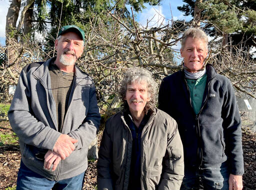 Master gardeners, from left, Keith Dekker, Tom Del Hotal and Gordon Clark will present classroom lectures and hands-on workshops covering many of the skills and knowledge that homeowners need to get optimal performance from their fruit trees during the 2025 Home Orchard Series from Jan. 22 through June 7. (Brenda Lasorsa)