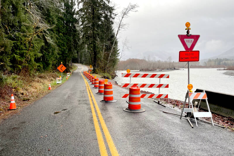 The Upper Hoh Road is closed at milepost 9.7 after heavier flows eroded pavement.