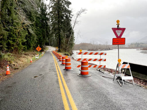 The Upper Hoh Road is closed at milepost 9.7 after heavier flows eroded pavement.