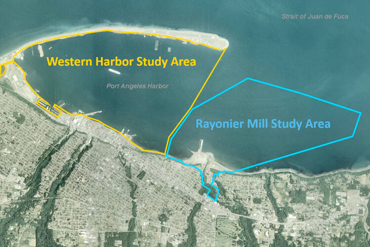 The Western Harbor Study Area includes Port Angeles Harbor, the Port of Port Angeles and Ediz Hook. (State Department of Ecology)