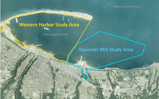 The Western Harbor Study Area includes Port Angeles Harbor, the Port of Port Angeles and Ediz Hook. (State Department of Ecology)