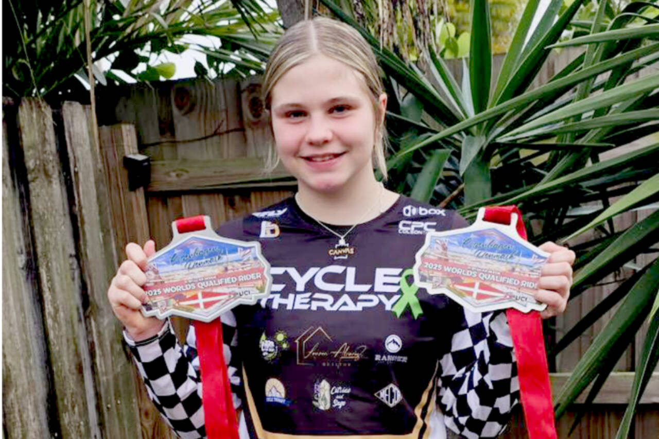 Kylin Weitz, 11, of Port Angeles took first in the Friday qualifier in the 12 girls challenge class and in the 8-12 cruiser class at the Sunshine State National in West Palm Beach, Fla. (Lincoln Park BMX)