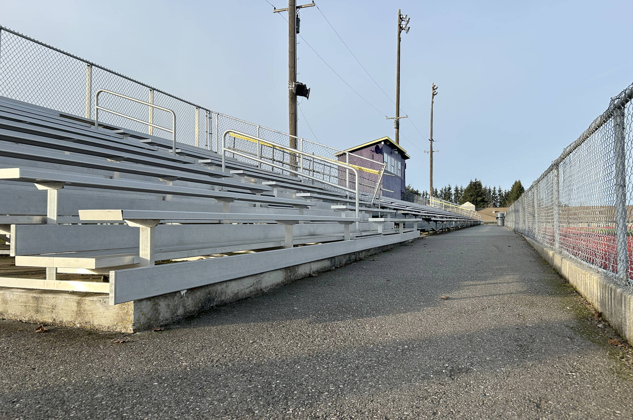 A part of the Sequim School District’s proposed bond includes improvements to its stadium bleachers so they comply with the Americans with Disabilities Act. Other improvements could include new or renovated bleachers, a resized track and an improved field. (Matthew Nash/Olympic Peninsula News Group)